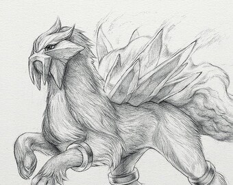 Entei - 8 x 10" print (pokemon drawing, art, artwork, gaming, nintendo, decor)