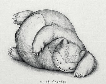 Snorlax - wydruk 8 x 10" (rysunek pokemon, sztuka, grafika, gry, Nintendo, dekoracja)