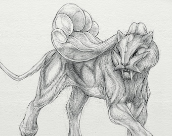 Raikou - wydruk 8 x 10" (rysunek pokemon, sztuka, grafika, gry, Nintendo, dekoracja)