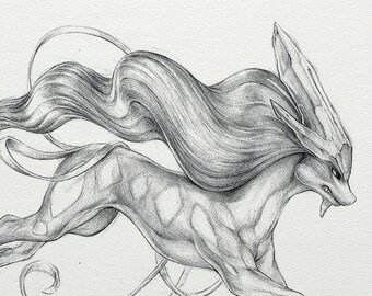 Suicune - wydruk 8 x 10" (rysunek pokemon, sztuka, grafika, gry, Nintendo, dekoracja)