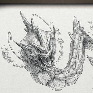 Gyarados 8 x 10 print pokemon drawing, art, artwork, gaming, nintendo, decor image 1