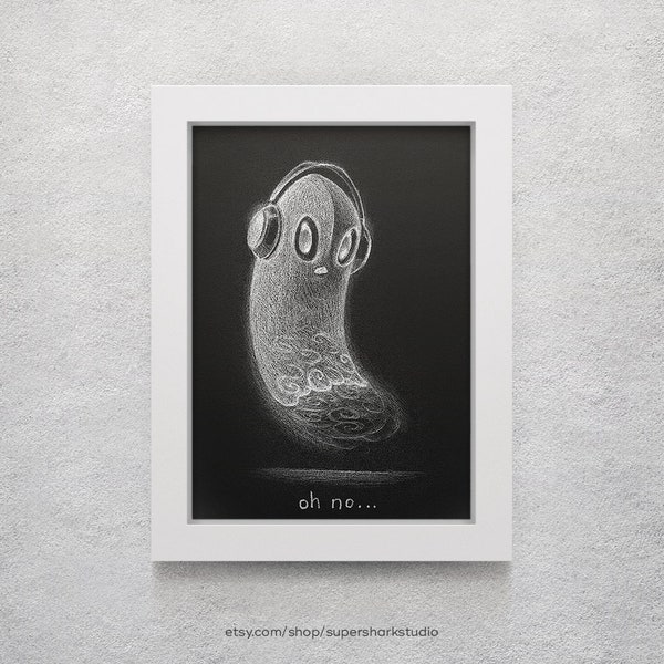 Napstablook - 5 x 7" print (undertale, ghost, drawing, art, artwork, gaming, music, decor, oh no...)