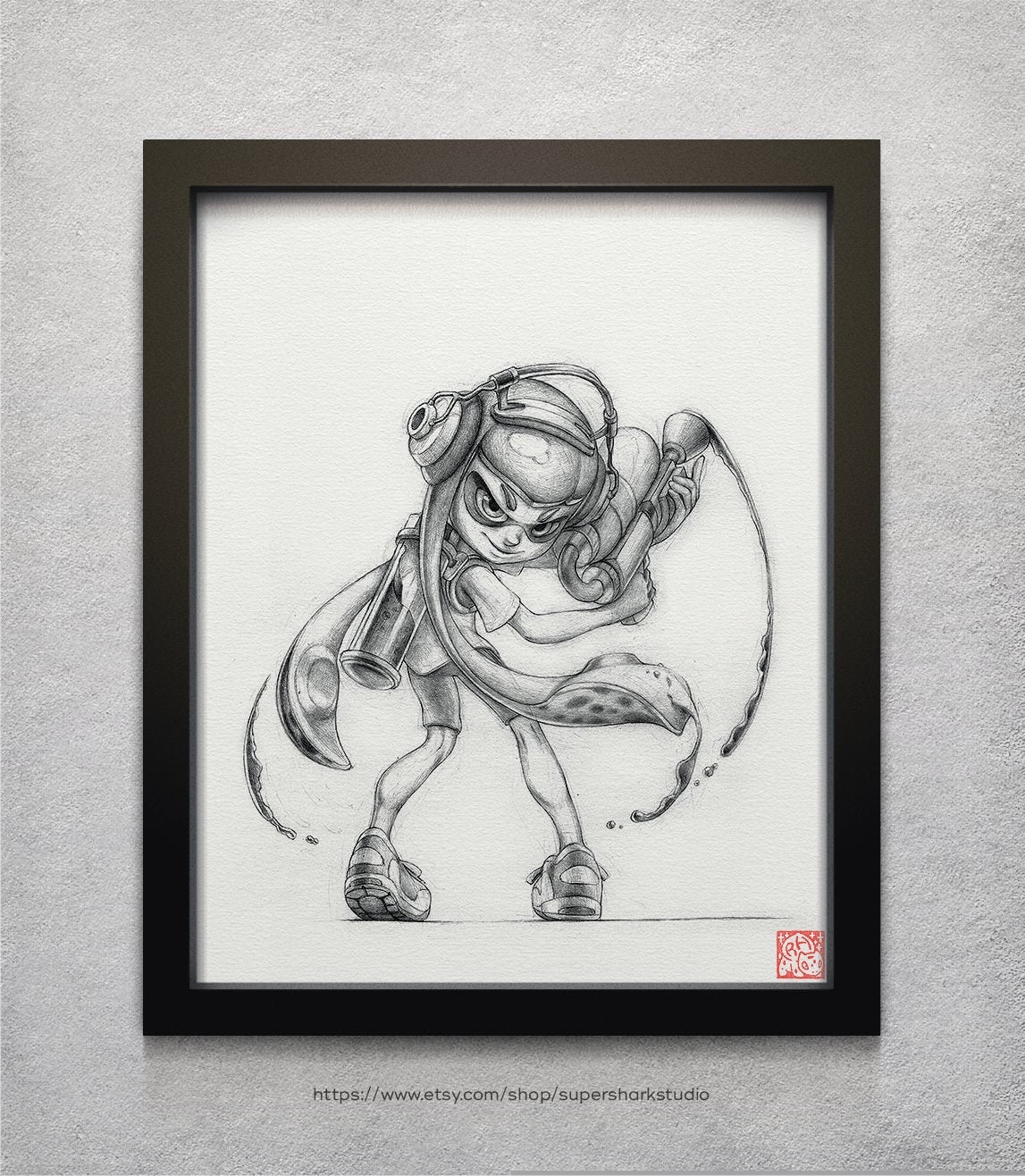 Inkling Girl 8 X 10 Print Splatoon Drawing Ink Art Etsy