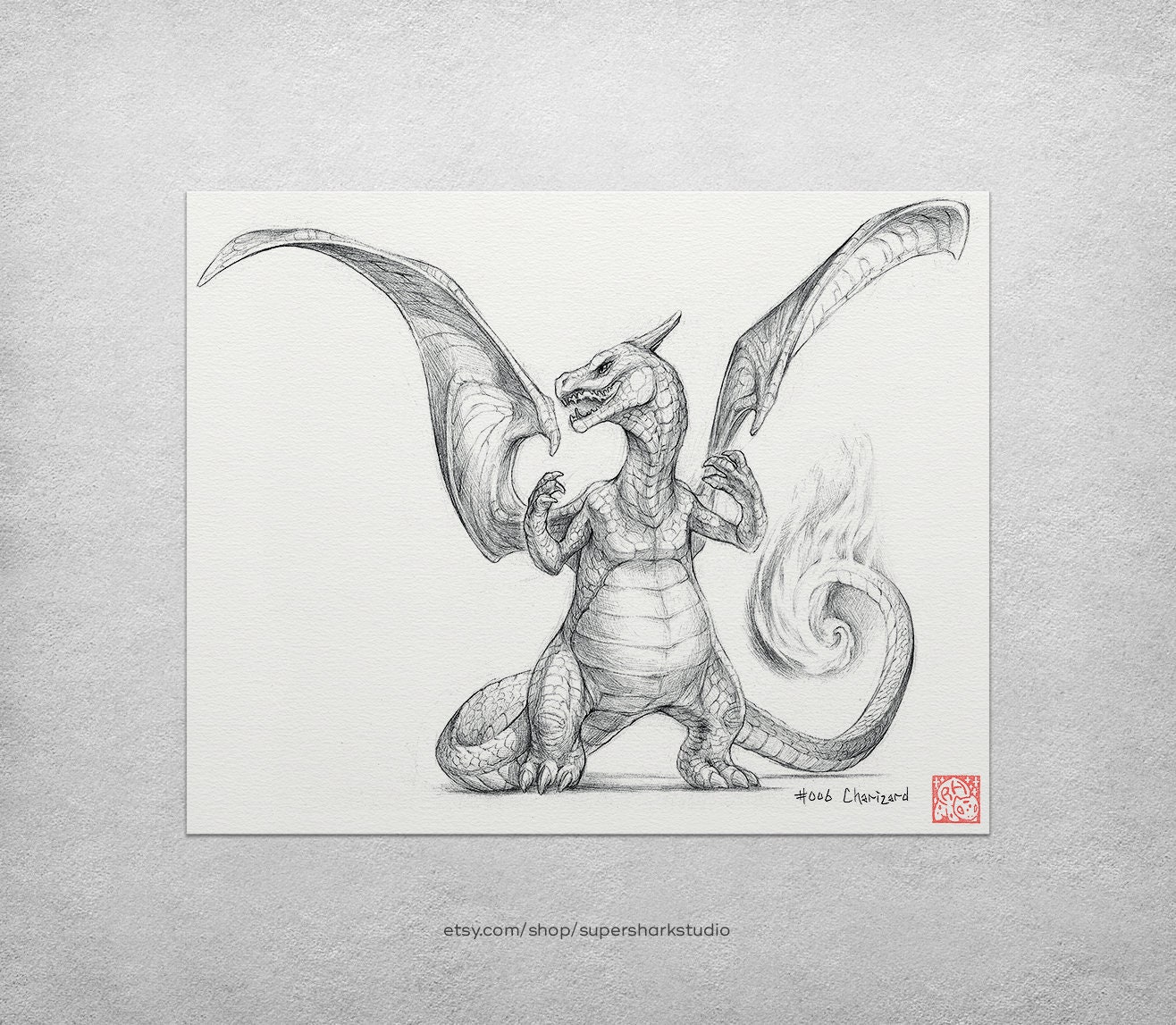 charizard 8 x 10 print pokemon drawing art artwork etsy