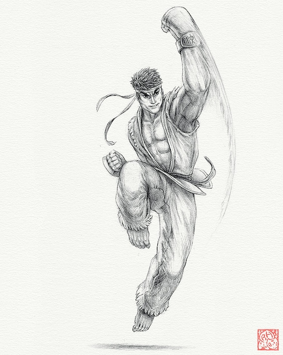 Ryu 8 X 10 Print street Fighter Drawing Fighting 