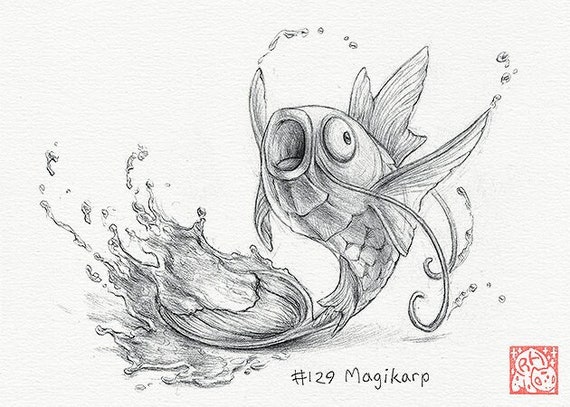 Magikarp 5 X 7 Print pokemon Drawing, Art, Artwork, Gaming