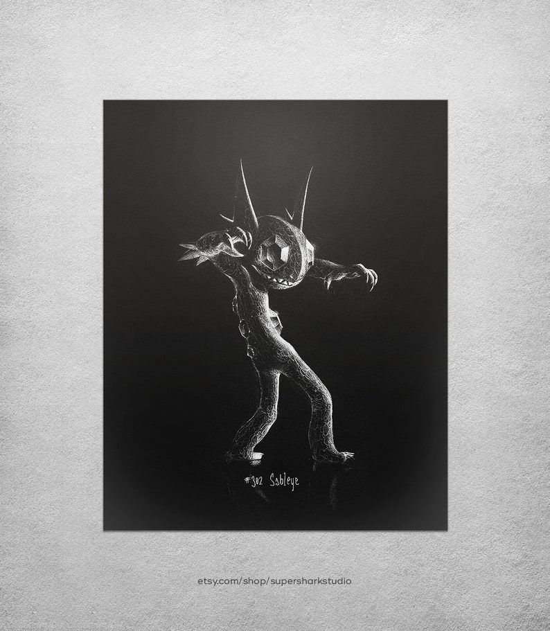 Sableye 8 x 10 print pokemon drawing, dark, ghost, art, artwork, gaming, nintendo, decor image 2