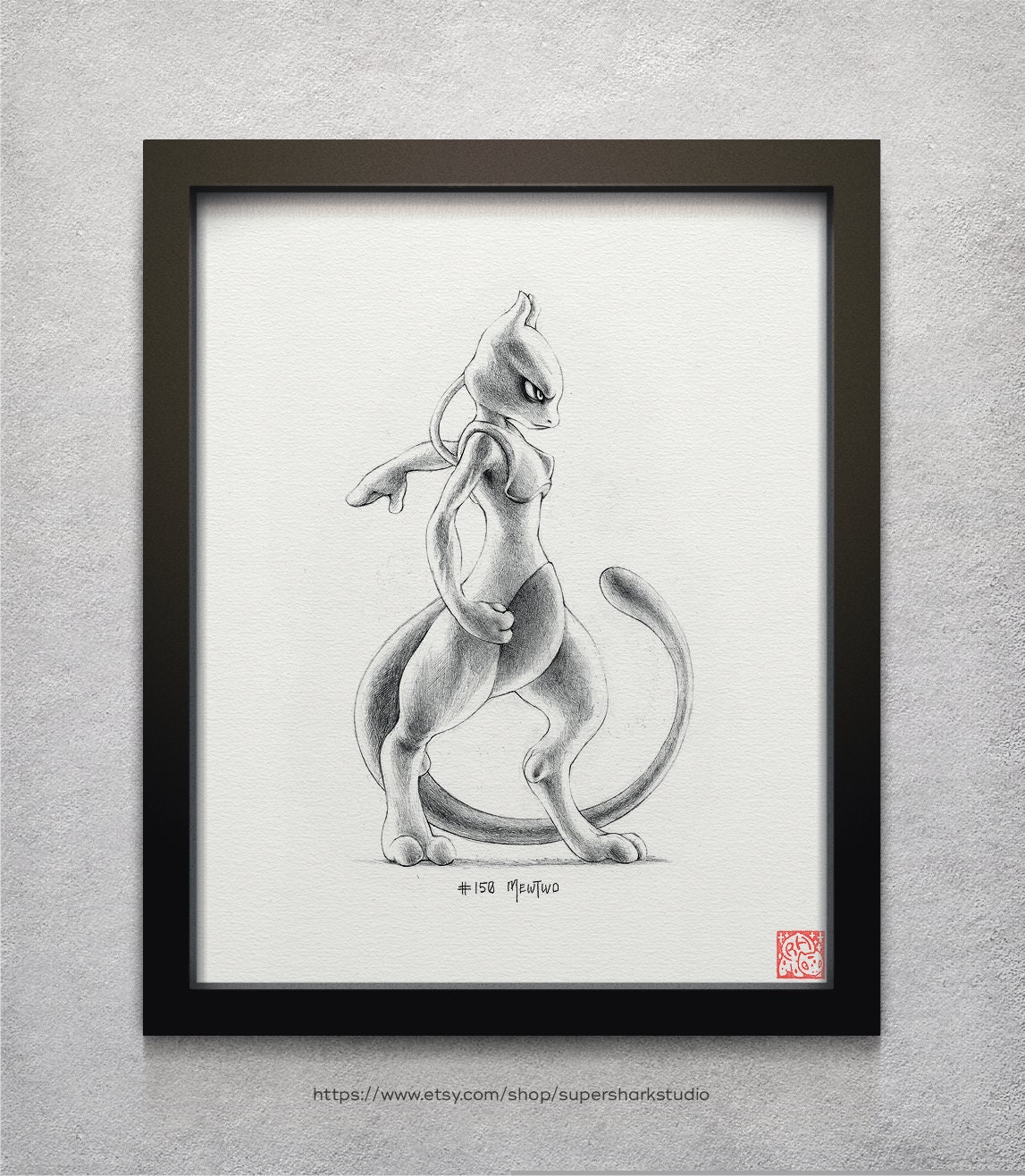 Mewtwo Watercolor Art Print, Pokemon, Nintendo