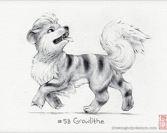 Growlithe - 5 x 7" print (pokemon drawing, art, artwork, gaming, nintendo, decor)