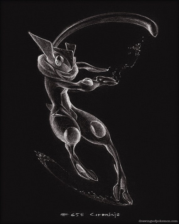 Greninja Impression 8 X 10 Dessin Pokemon Art Eau Noir œuvres Dart Jeux Nintendo Décor