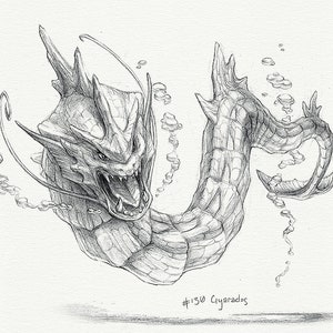 Gyarados 8 x 10 print pokemon drawing, art, artwork, gaming, nintendo, decor image 3