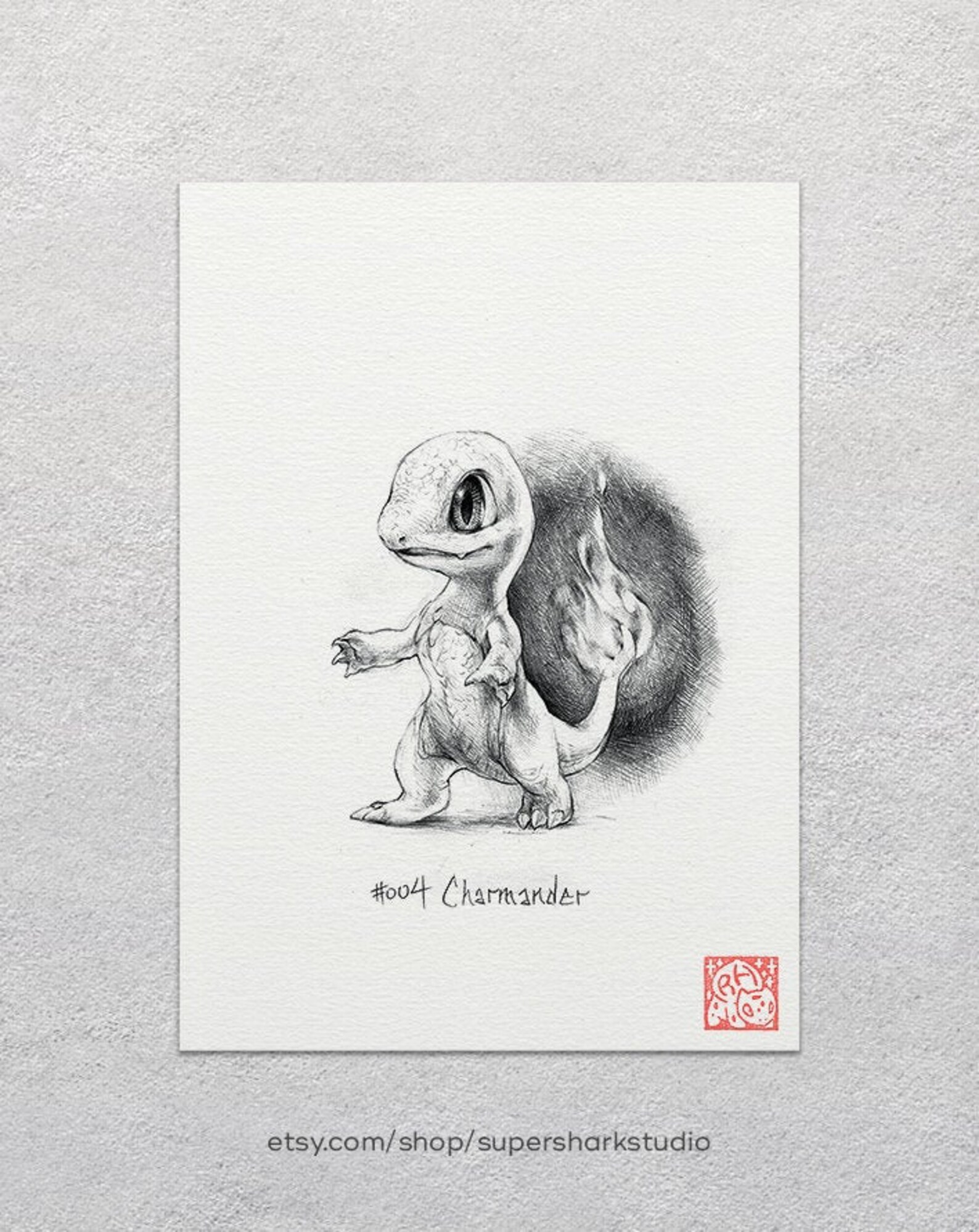 Charmander - 5 x 7" print (pokemon drawing, art, artwork, gaming, nintendo, decor)