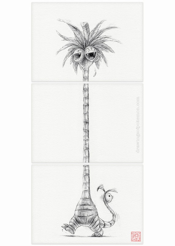 Alolan Exeggutor Set Of Three 5 X 7 Prints Pokemon Etsy