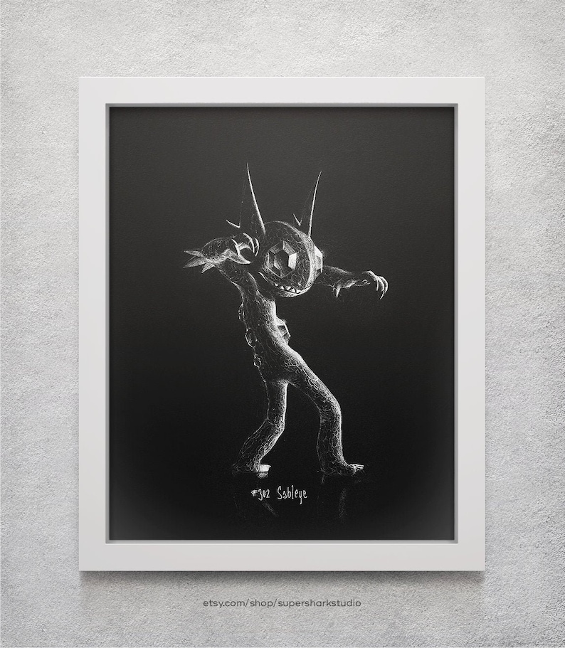 Sableye 8 x 10 print pokemon drawing, dark, ghost, art, artwork, gaming, nintendo, decor image 1