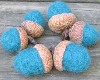 6 Aquamarine Needle Felted Acorns