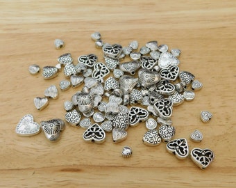 Mixed Silver Tone Heart Spacer Beads, 35 grams (beading basics small metallic bulk valentine love romantic random size style)