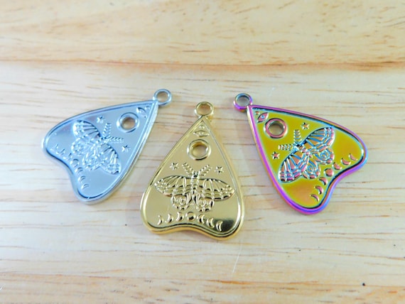 Ouija Planchette Stainless Steel Pendants, Rainbow, Steel, & 18k Gold, 28mm (pagan angel aura titanium coated goth moth witch fortune teller