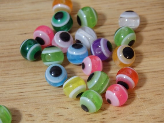 100 Mixed Colour 10mm Acrylic Evil Eye Ball Round Beads
