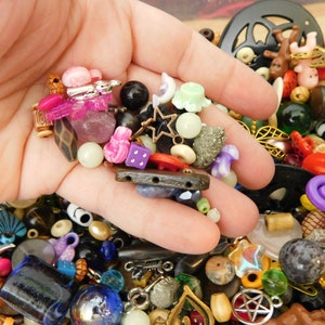 Crow/Goblin Confetti Bead/Craft Soup, 3 oz & 6 oz bags (cabochons crystals charms grab bag dice mixed coins goblincore corvidcore mystery)