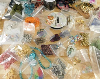 2 lb Mixed Lot Random Grab Bag Craft & Jewelry Supplies (findings Cabs Pendants Destash beading bead stone vegan charms mystery surprise)