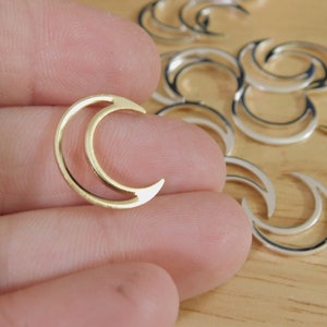 Crescent Moon Links, Real 18k gold / 925 Sterling Silver plated Brass. 16x14x1mm (connector charm linking ring findings pagan witchy goth)