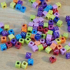 Acrylic Dice Beads, 6mm Mixed Colors, 50grams (about 200 pc) (D6 large hole, gaming, gamer, game, gamble, vegas, die rainbow nerdy geeky)