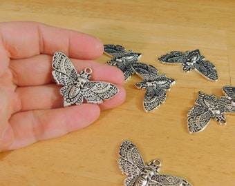 Death Head Moth Large Pendants / Charms. Antique Silver, 27x43x3mm (butterfly bug insect cottagecore goblin core goth gothic witch halloween