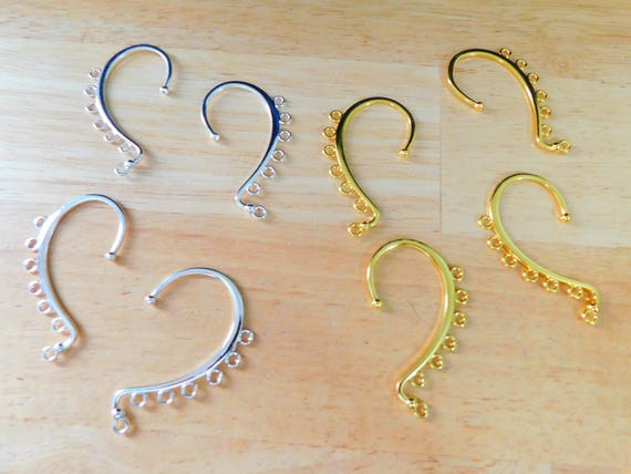 Ear Cuff Findings, with Horizontal Loops, Gold or Bright Silver 58x34mm (Alloy Climber Wrap Around Earring fantasy dangle)