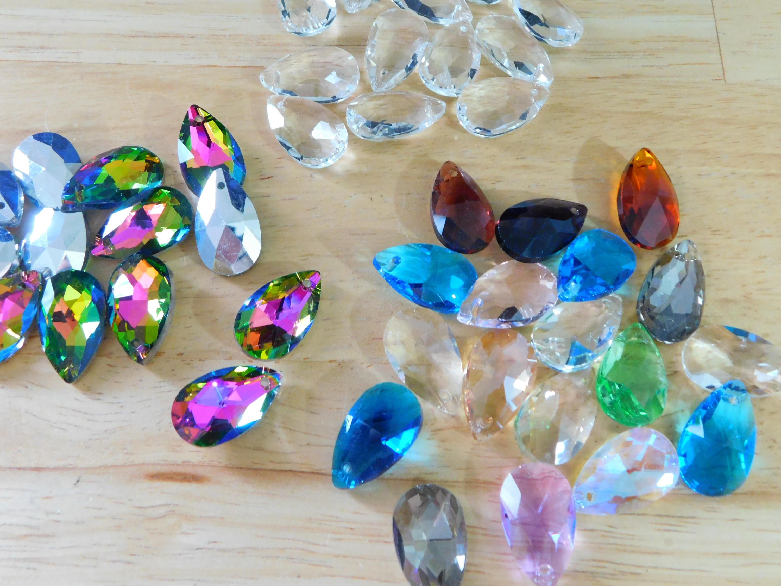 Faceted Glass Drops, Mixed Color, 22x13x8.5mm, Hole: 1mm (sparkle gem crystal love tear rain bead craft)