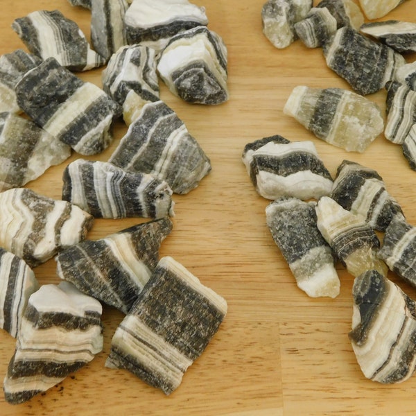 Zebra Calcite Raw Stones, Crystals, 2" (big rough black white brown cream gemstone gem palm stone pagan wiccan chakra)