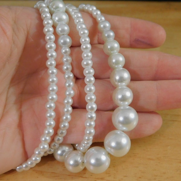 Graduated Glass Pearl Bead Strands White, 4mm to 12mm, 20 inch strand (jewelry making earring necklace beaded beading basics wedding bridal