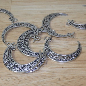 Crescent Moon Pendants / Charms, Silver Tone 1.5" 41mm ( pagan, wiccan witch witchy magic magical necklace celestial sky star large spiral)