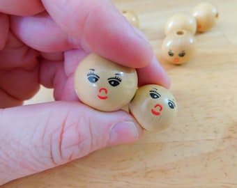Doll Face Printed Wood Beads, B GRADE 18mm 22mm (wooden large hole macrame beaded beading kids crafts head rag angel ornament folk primitive