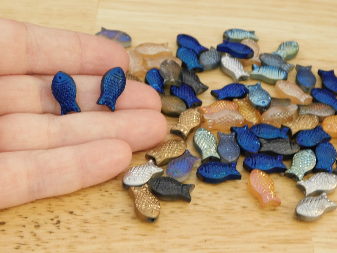 Electroplated Glass Fish Beads 15x8x5mm Metallic Electroform Etsy