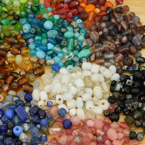 30 grams Mixed Glass Spacer Beads, B GRADE, 3mm to 8mm (ab clear opaque frosted round rainbow hippie rustic boho bohemian soup vintage style