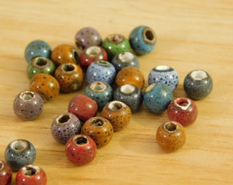 Ceramic Beads, 6mm mixed color B GRADE (chunky speckled glazed boho bohemian large hole craft macrame beading red yellow green blue)