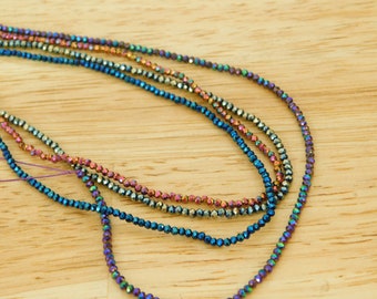 TINY TINY 2mm Faceted Electroplated Glass Rondelle Spacer Beads, Xtra sparkle! Blue, Pink, Green, Purple (colorful bead beading crystal seed