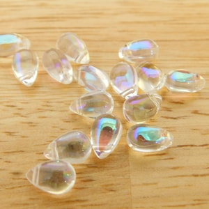 Clear Rainbow AB Coated Glass Drop Beads, 9x6x5mm 9mm, top side-drilled (jewelry making earrings necklace beaded beading basics)