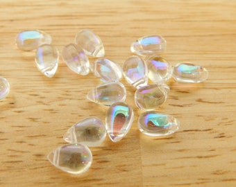 Clear Rainbow AB Coated Glass Drop Beads, 9x6x5mm 9mm, top side-drilled (jewelry making earrings necklace beaded beading basics)