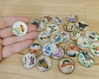 Glass Butterfly Cabochons Cabs 25mm Mixed Lots (vintage antique floral cottagecore romantic fashion style cottage core stylized bug insect)