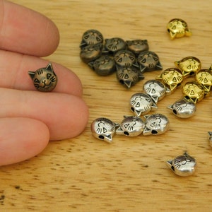 Cat Face Spacer Beads, alloy metal. copper, gold, antique silver tone. 8mm (animal shaped cute kawaii kitten Tibetan golden red head)