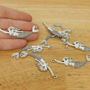 XL Mermaid Connector Charms / Pendants, Antique Silver, 59.5x17.5x3.5mm, Hole: 1.4mm (fantasy fairytale magic ocean sea beach summer fish)