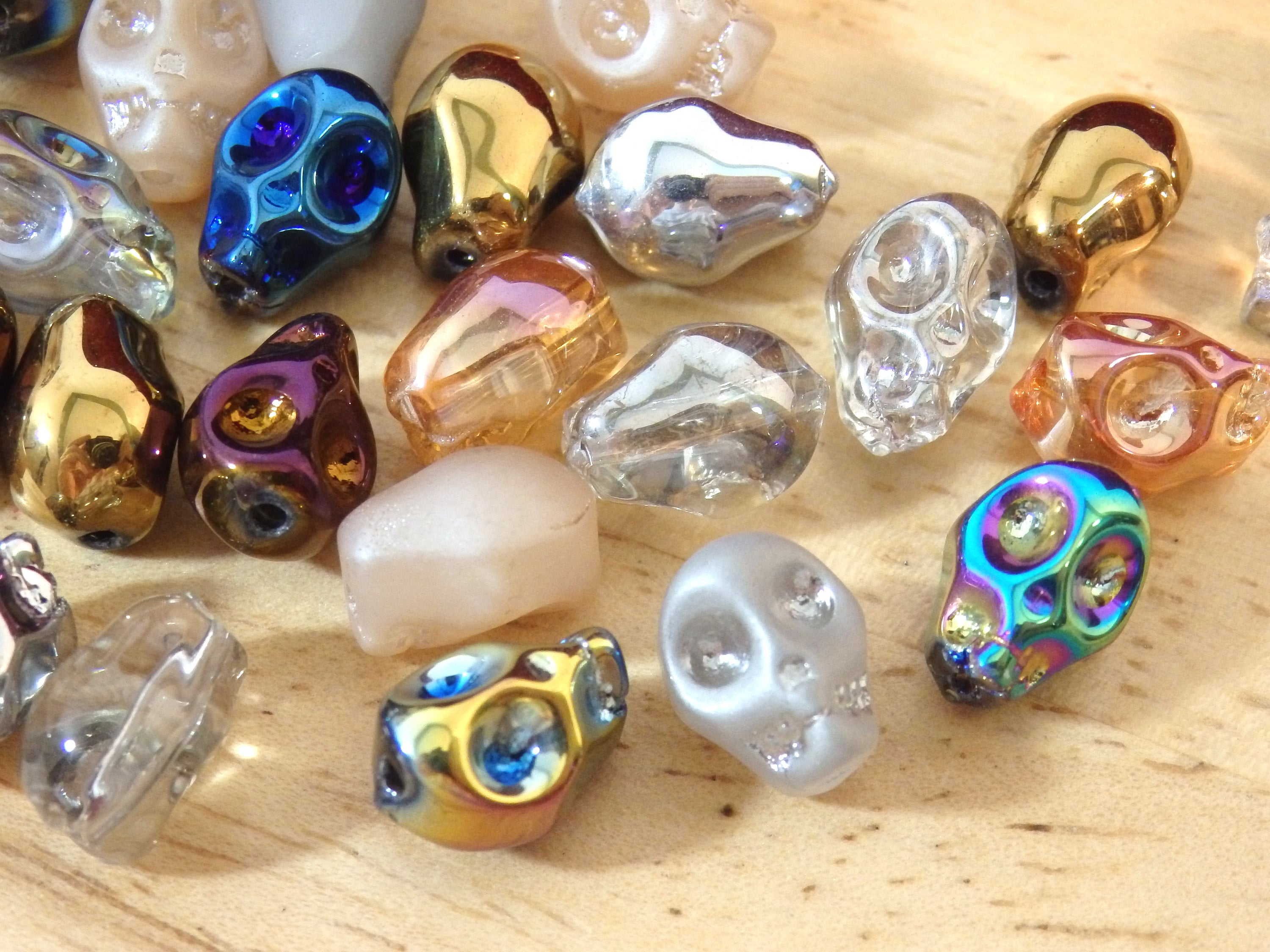 10pc 10x8mm Glass Skull Beads, Metallic Dark Bronze - Bead Box Bargains