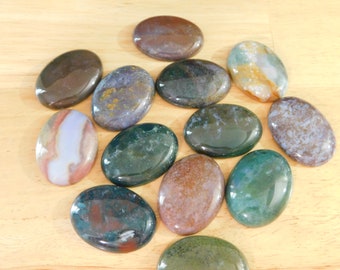 Large Oval Green Indian Agate Cabs Cabochons Gemstones 40mm x 30mm. Uncalibrated (undrilled crystal gem moss mossy stone natural