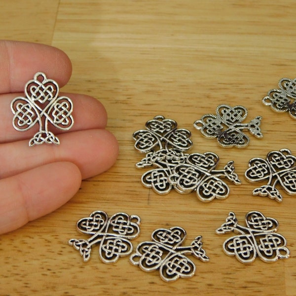 Celtic Knot Shamrock Pendants / Charms, Silver Tone 23x19x2mm (pagan, wiccan, witch, goth, magic Irish tribal st patrick's day clover)
