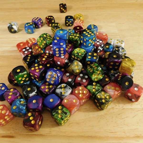 Mixed 2-Color D6 Dice, 12mm Small (gaming gamer no hole craft supply die game piece wire wrapping six sided bulk math learning tool)