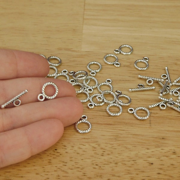 Toggle Clasp Findings, Antique Silver tone twist, Ring 12x9mm, Bar 16mm (connector jewelry making basics platinum budget alloy Tibetan)