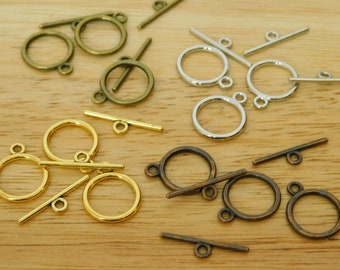 Toggle Clasp Findings, Copper Gold  Antique Silver Bronze tone  15mm  (connector jewelry making basics platnum alloy tibetan)