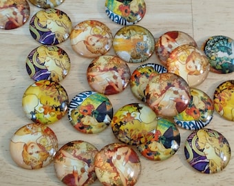 Glass Art Nouveau Cabochons Cabs 25mm Mixed Lots (vintage antique floral cottagecore romantic fashion style cottage core stylized)