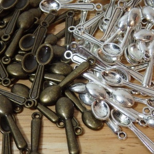 Mini Spoon Charms, bronze or silver. 25 mm 1 in (spoonie out of spoons baking cooking cook baker small tiny)